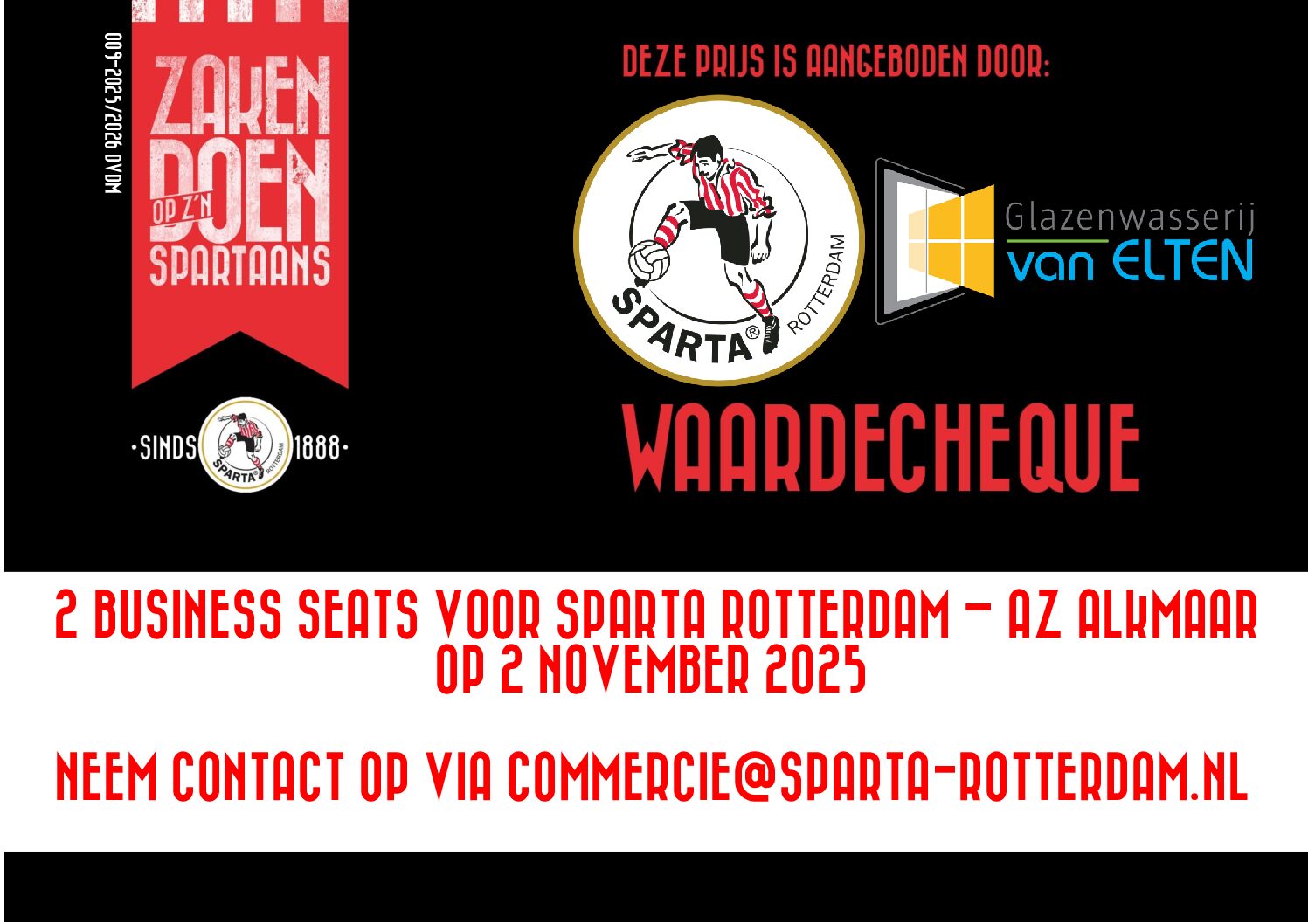 2 business seats voor de wedstrijd Sparta – AZ Alkmaar op 2 november 2025